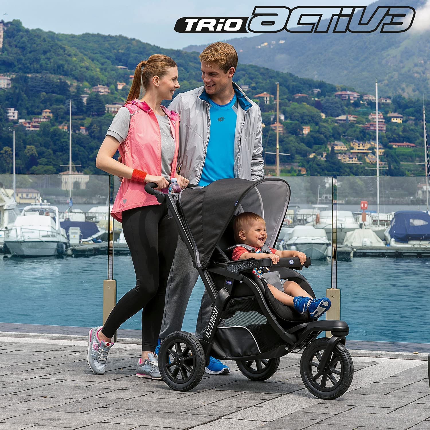 Chicco Trio Activ3 Poussette 3 en 1 Trio avec Set de Voyage pour Voiture, Poussette Canne Inclinable à 3 Roues, Landau/Nacelle et Siège Auto Bébé Groupe 0+, avec Fermeture Pliante et Compacte