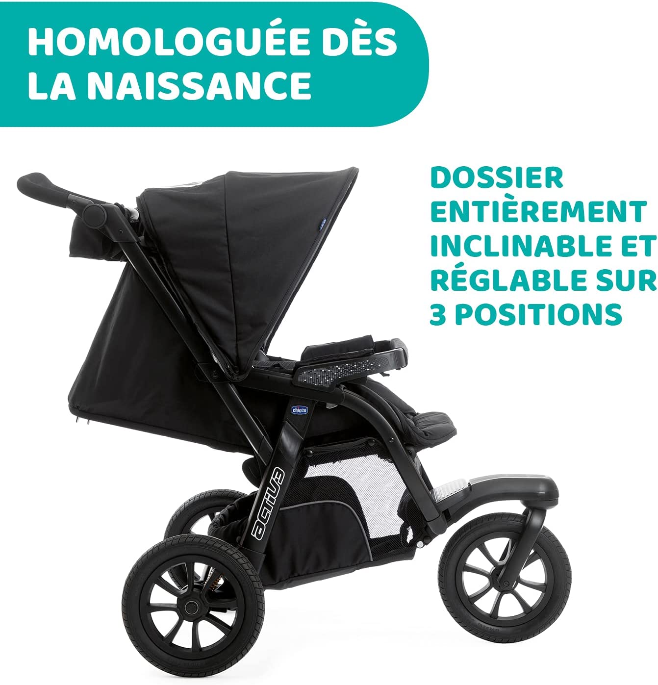 Chicco Trio Activ3 Poussette 3 en 1 Trio avec Set de Voyage pour Voiture, Poussette Canne Inclinable à 3 Roues, Landau/Nacelle et Siège Auto Bébé Groupe 0+, avec Fermeture Pliante et Compacte