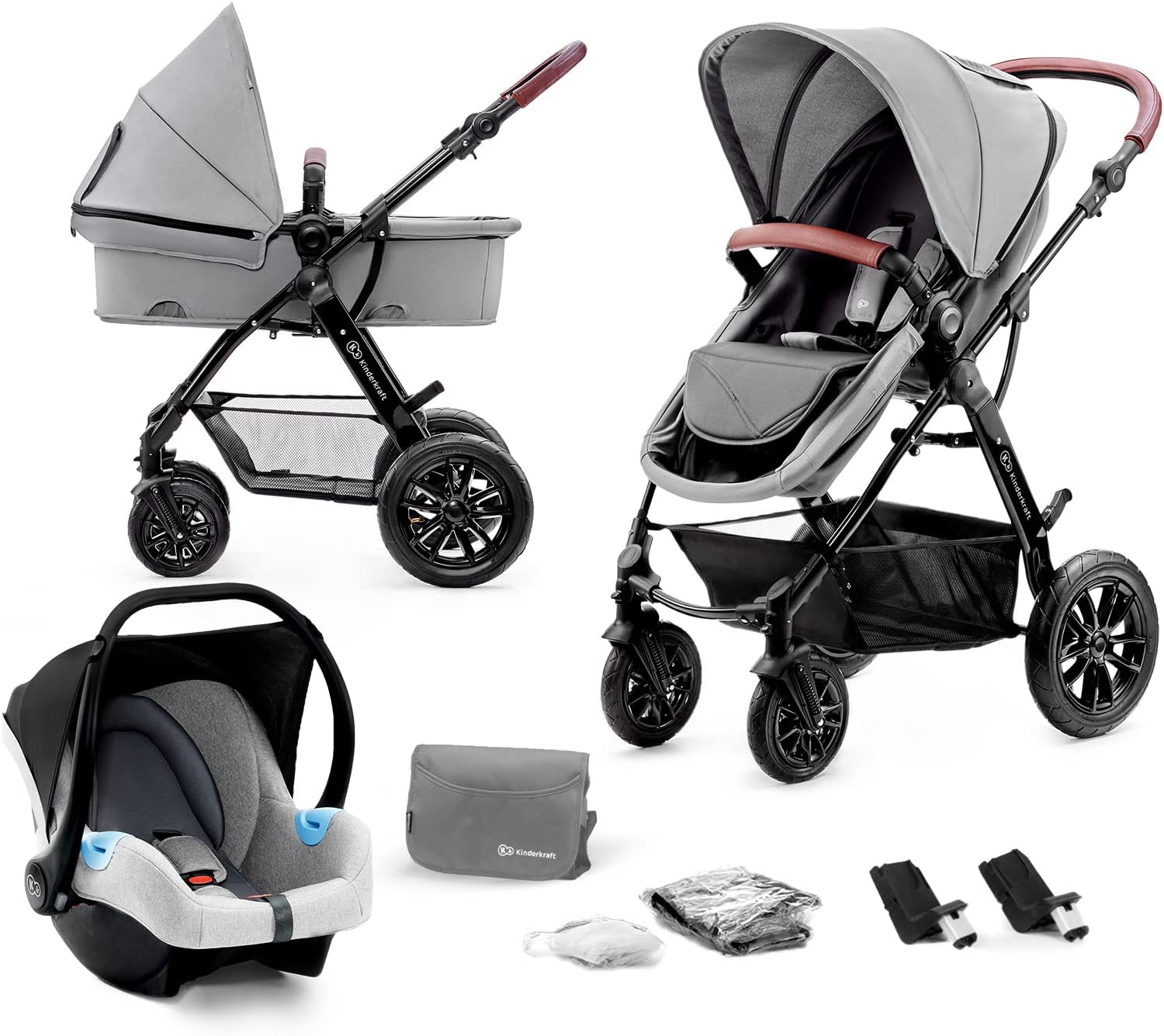 Kinderkraft Poussette 3 en 1 MOOV, Trio, Enfant, Siège Auto, Accessoires, Gris