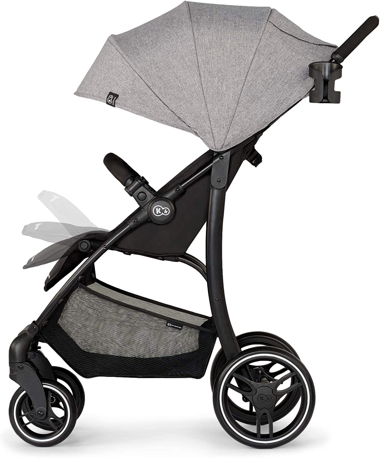 Kinderkraft Poussette Canne TRIG, Légère, Position Allongée, Suspension 4 Roues, Pliable, Gris