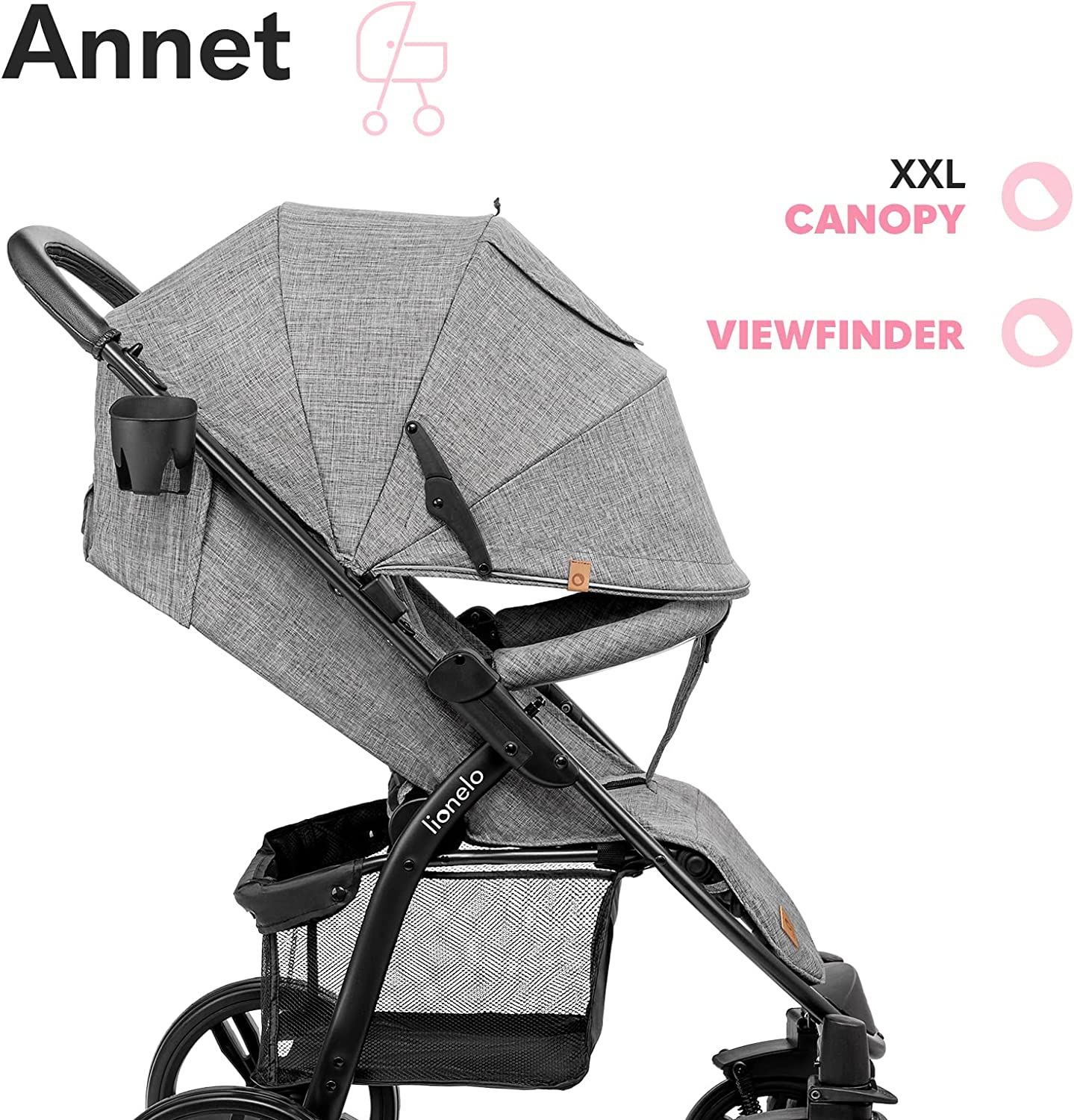 Lionelo Annet Poussette Bébé à 22 kg, Auvent Avec Fenêtre, Roues EVA, Chancelière, Moustiquaire, Porte-Gobelet, Réglage Du Dossier Jusqu’à La Position Couchée